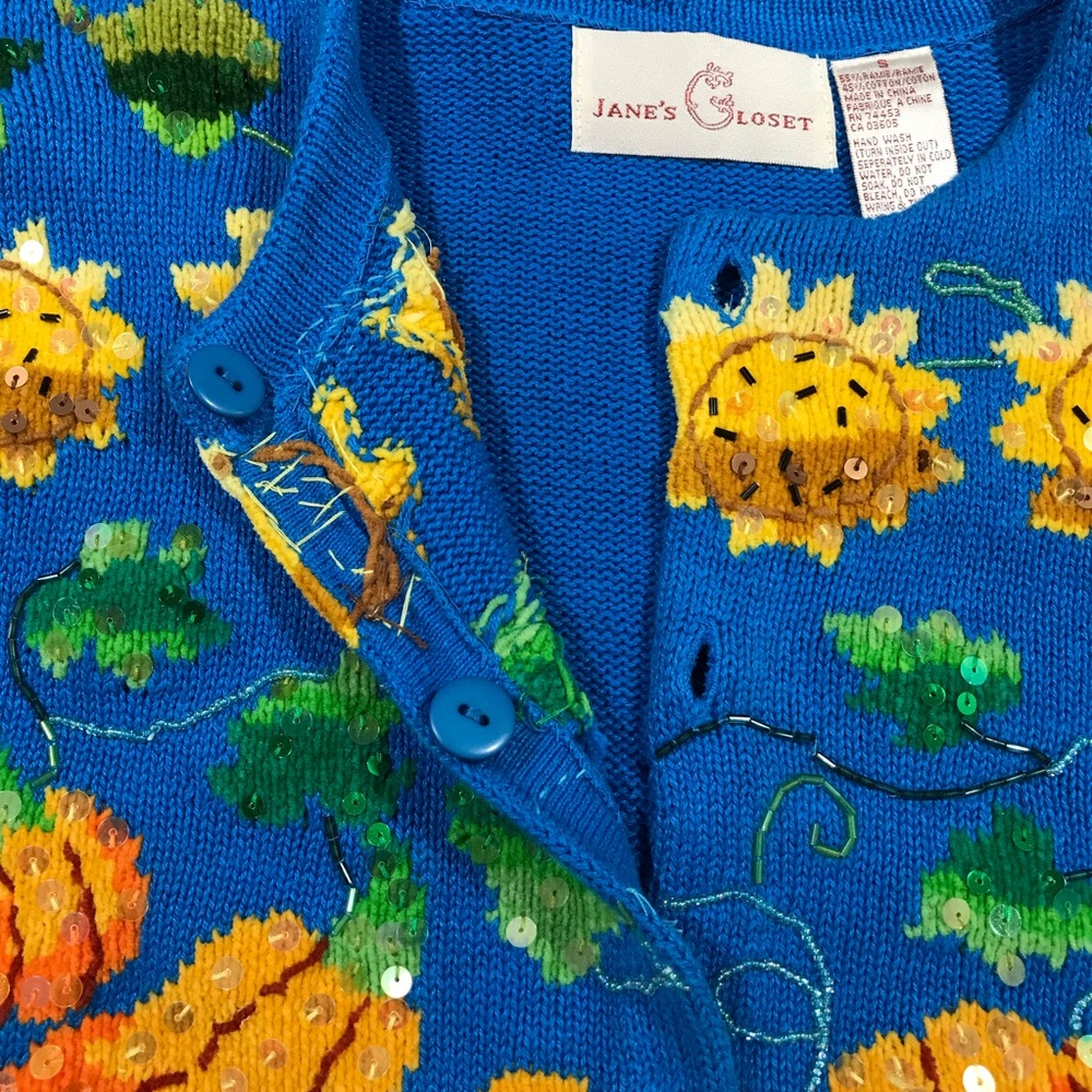 Vintage Jane's Closet Fruit Vegtable Harvest Fall Cardigan Sweater Women’s Small - Picture 11 of 12